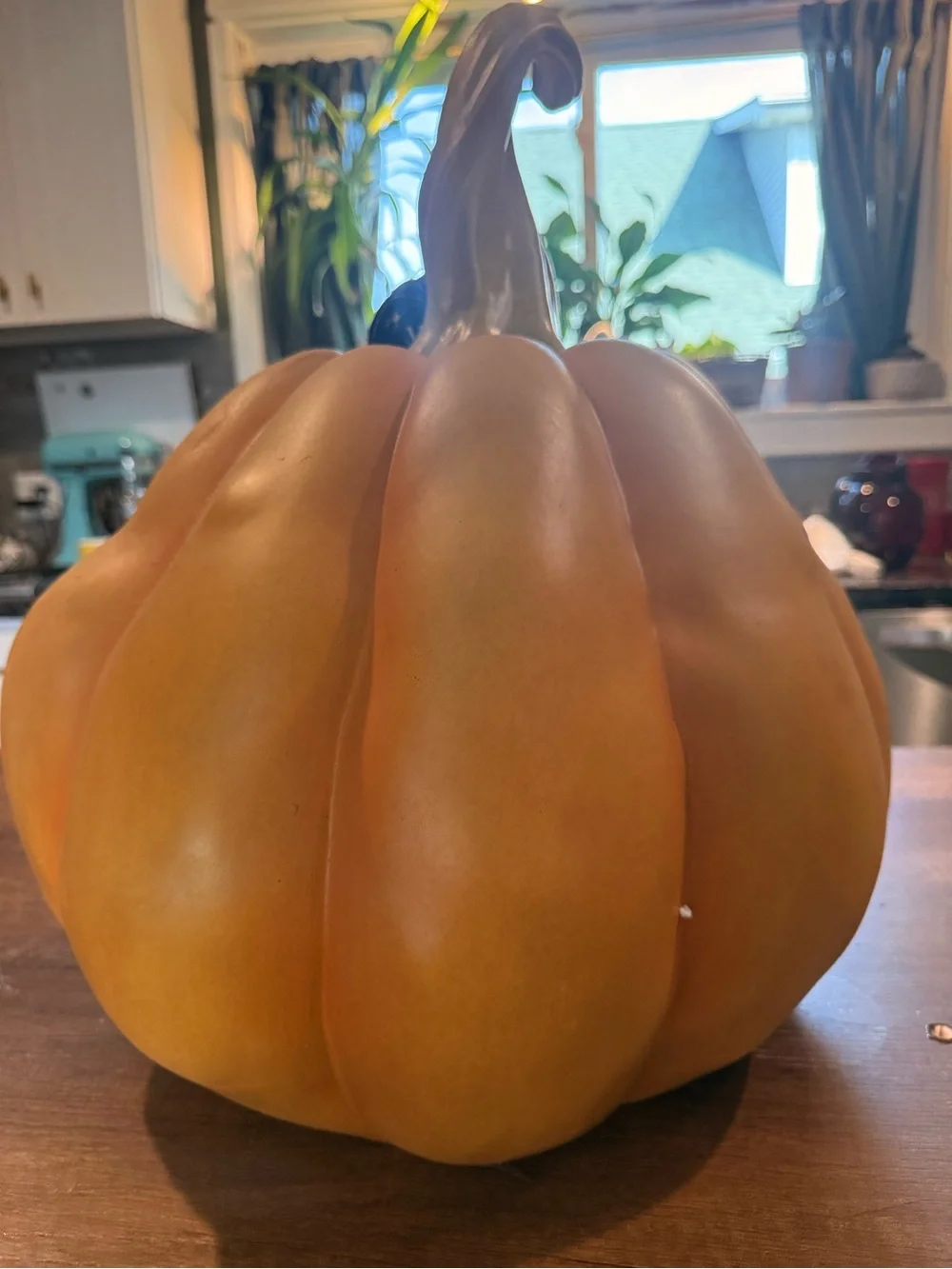 Martha Stewart Whimsical Orange Winking Pumpkin Sculpture with Gold Stem